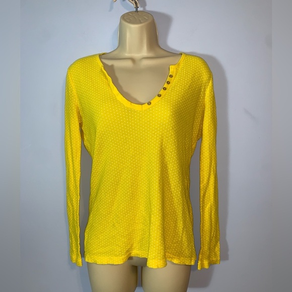 Old navy Y2K 2000’s Yellow Polka Dot Henley button v neck modal thermal size s - Picture 1 of 7